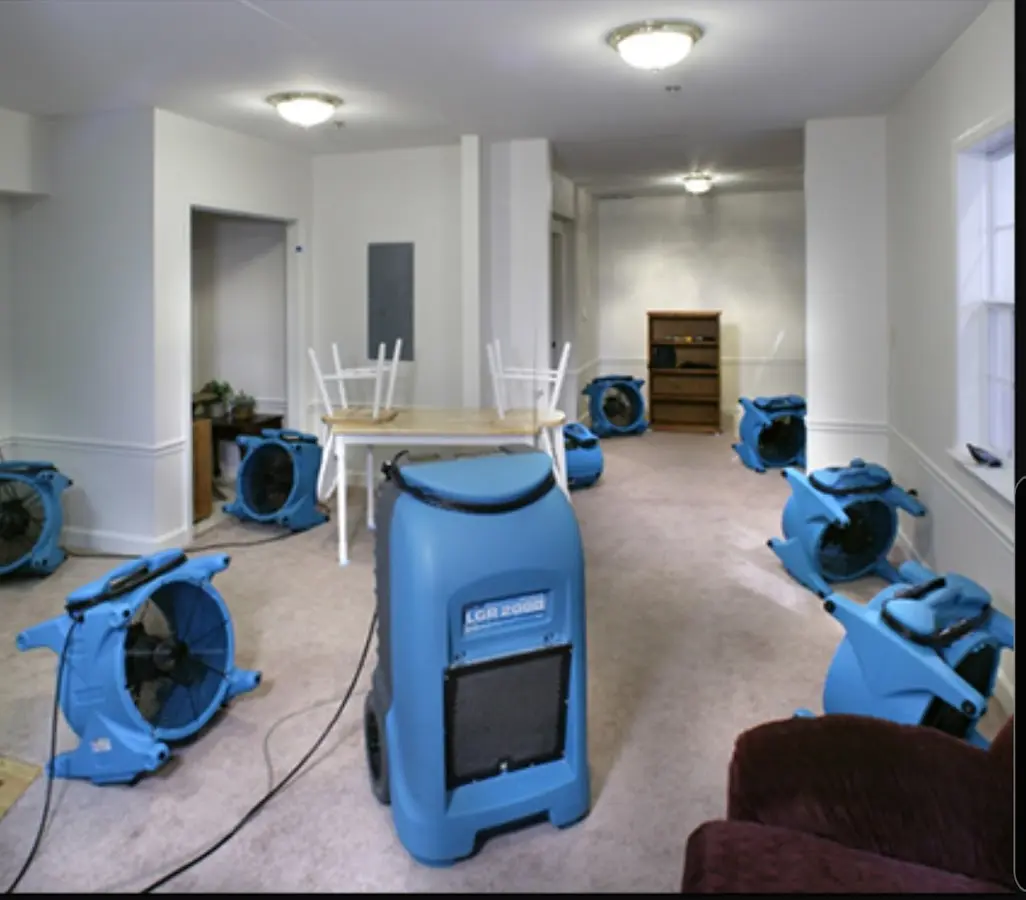 Air movers and dehumidifier setup for Water Damage Restoration in Detroit Lakes